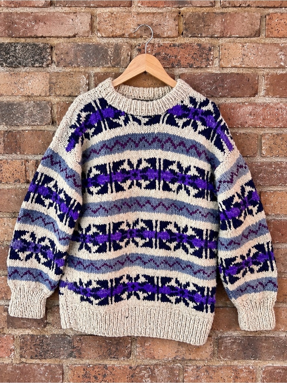 Artesanias Lema 100% Wool Fair Isle Sweater Ecuador Chunky Vintage Knit